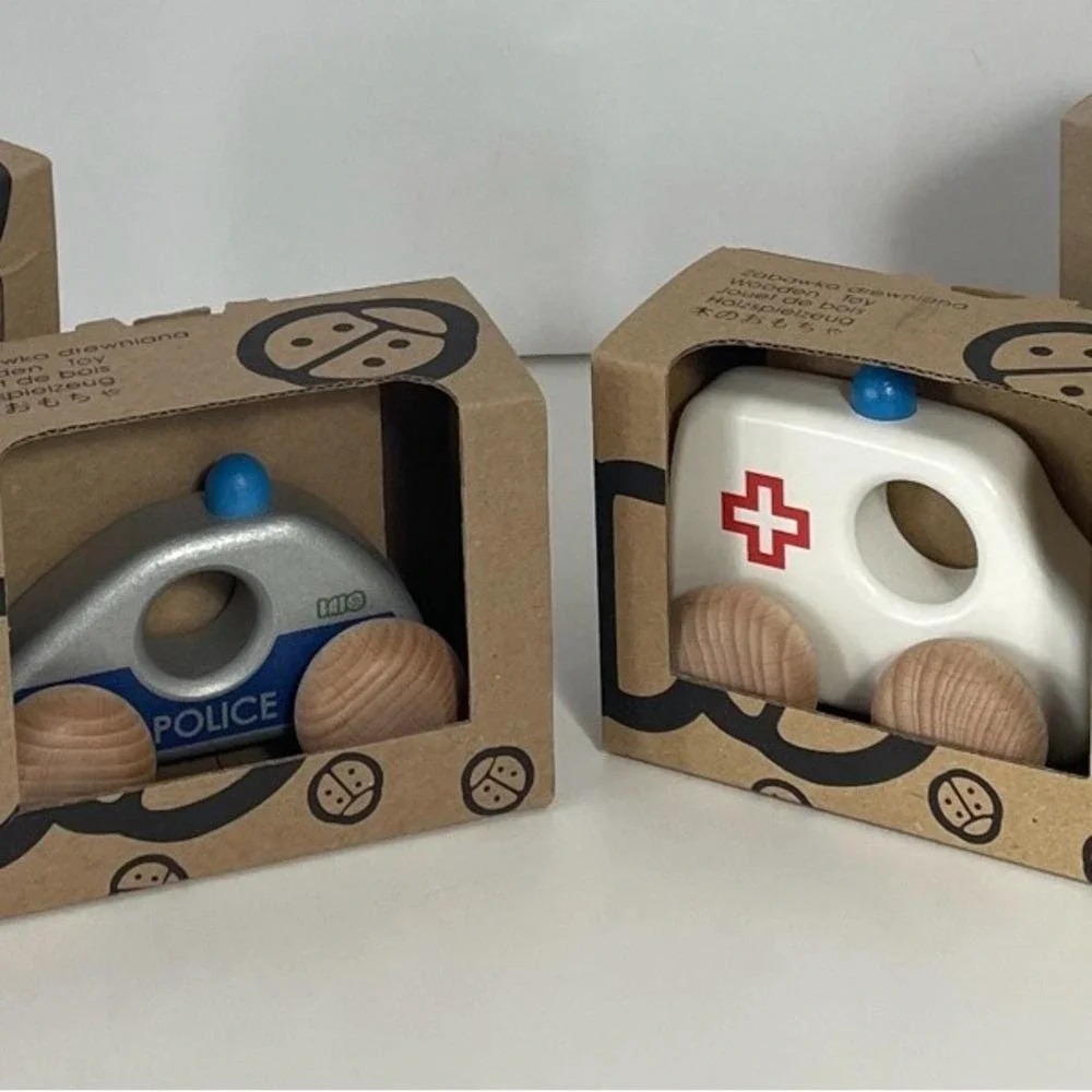 Bajo Wooden Toy Truck Emergency Vehicle Set - Police Ambulance Fire‎ Tow Truck